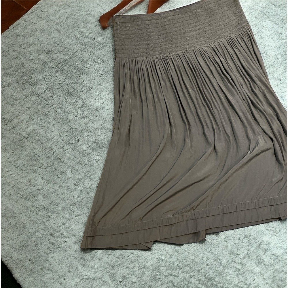 Jill M Petite Skirt Midi Green Pull On  Smocked Elastic Waist A Line Womens